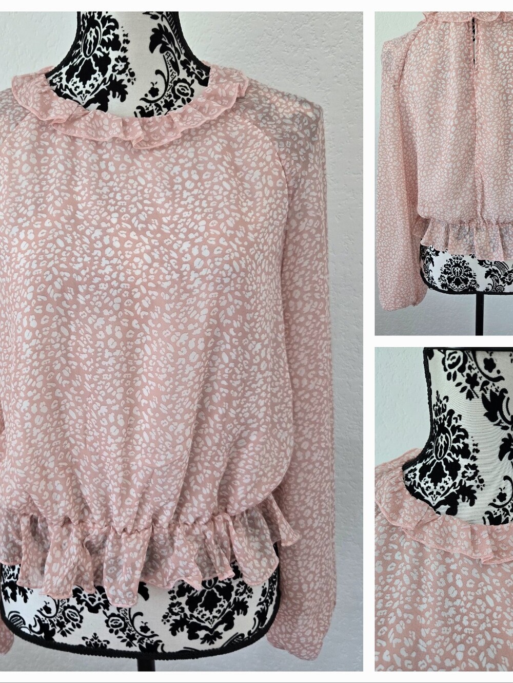 Closet Pale Pink Ruffle-Neck Long Sleeve Blouse